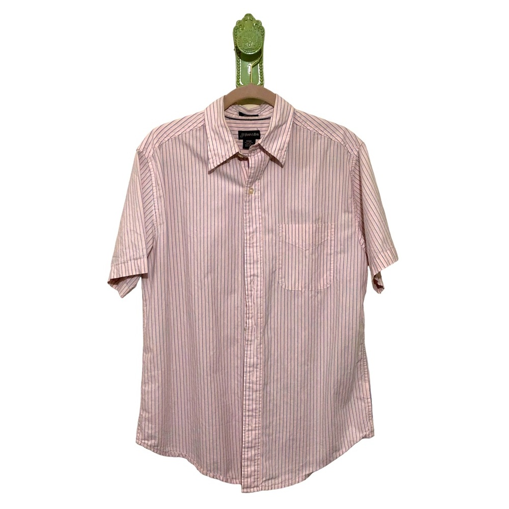St John’s Bay Shirt Preppy Stripe Boxy Pink Blue Super Soft Cotton Button Up